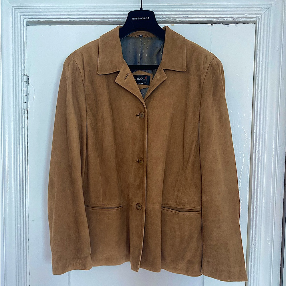 ADAMI Tan Suede Leather Jacket in SZ US 14